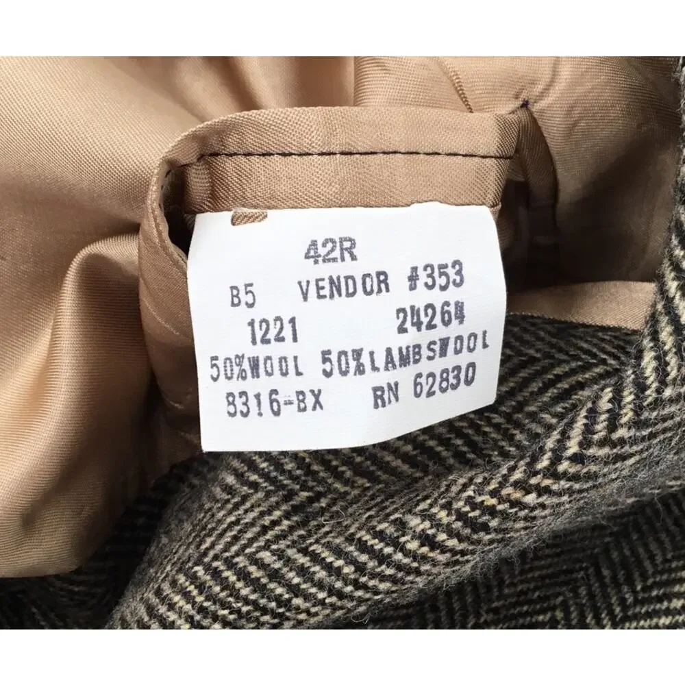 Vintage Lands End Brown Herringbone Tweed Blazer USA Men's 42R